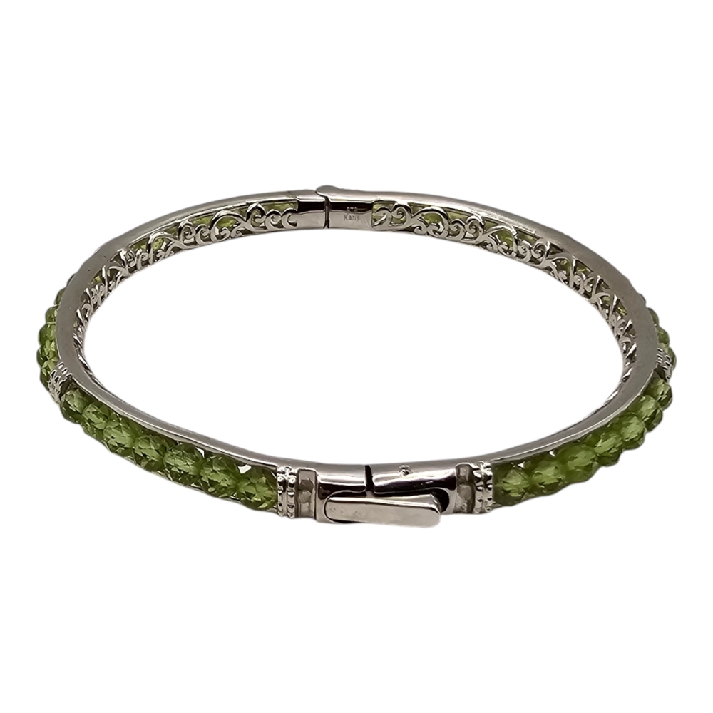 STS Karis Faceted Peridot Stone‎ Cuff Silvertone Bracelet